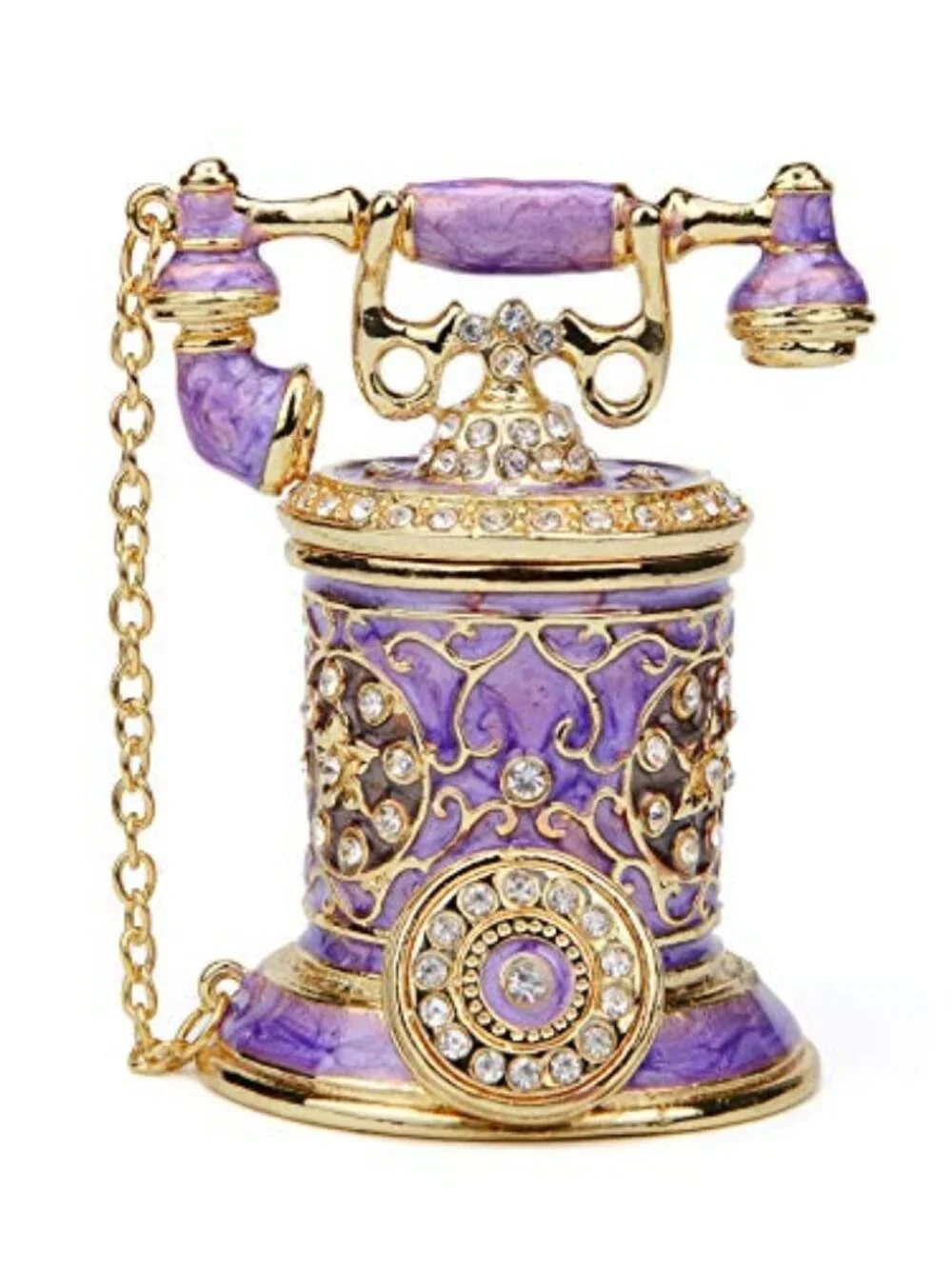 Vintage Telephone Trinket Box Hinged Enamel Hand Painted Jewelry Box Decorative